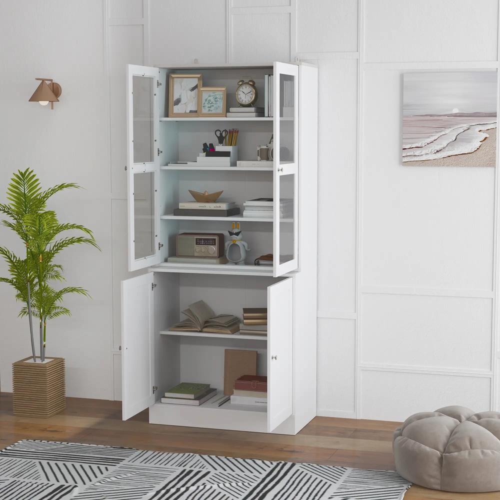 HOMCOM Double Storage Display Cabinet with Adjustable Shelves, MDF - White Additional View 7