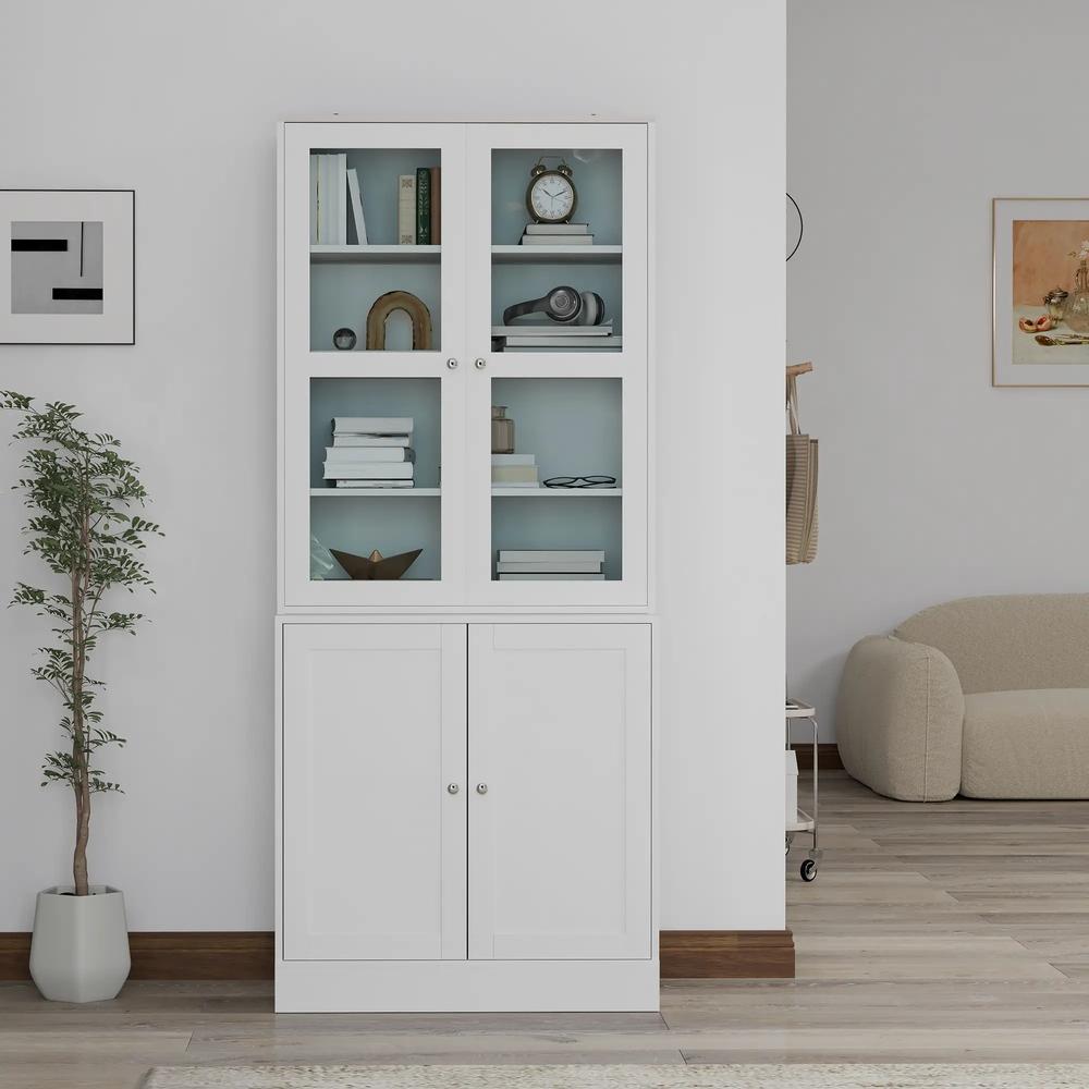 HOMCOM Double Storage Display Cabinet with Adjustable Shelves, MDF - White Additional View 8