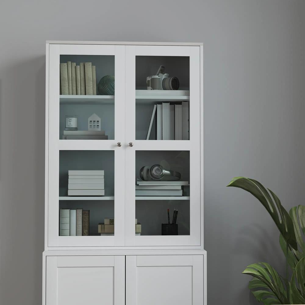 HOMCOM Double Storage Display Cabinet with Adjustable Shelves, MDF - White Additional View 9