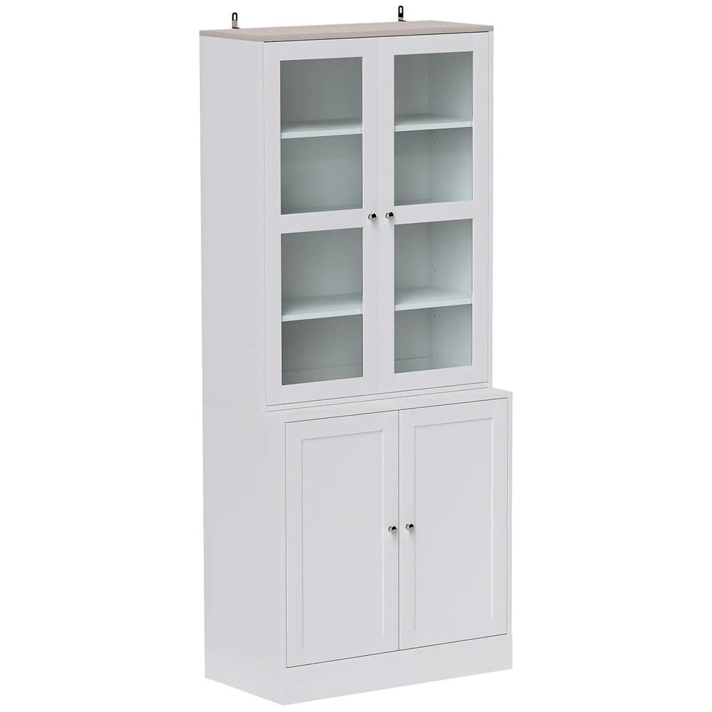 HOMCOM Double Storage Display Cabinet with Adjustable Shelves, MDF - White