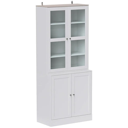 HOMCOM Double Storage Display Cabinet with Adjustable Shelves, MDF - White