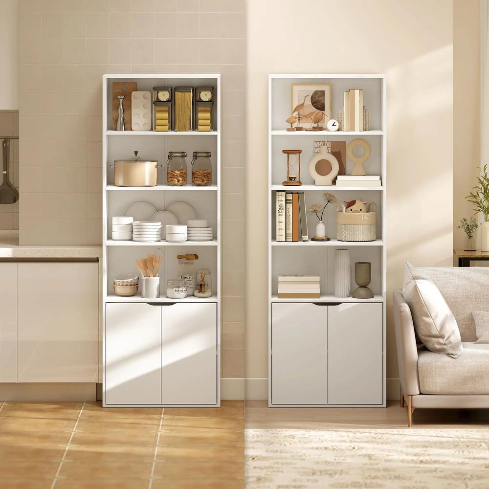 HOMCOM 6-Tier Tall Bookcase, Bookshelf with 4 Open Shelves and Double Door Storage Cabinet, Freestanding Display Rack for Home Office, Study, 59 x 29 x 180cm, White Additional View 7