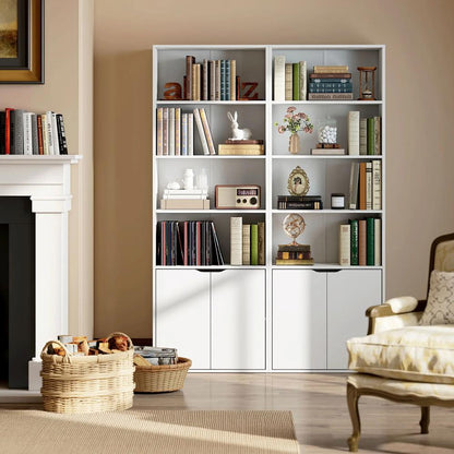 HOMCOM 6-Tier Tall Bookcase, Bookshelf with 4 Open Shelves and Double Door Storage Cabinet, Freestanding Display Rack for Home Office, Study, 59 x 29 x 180cm, White Additional View 8