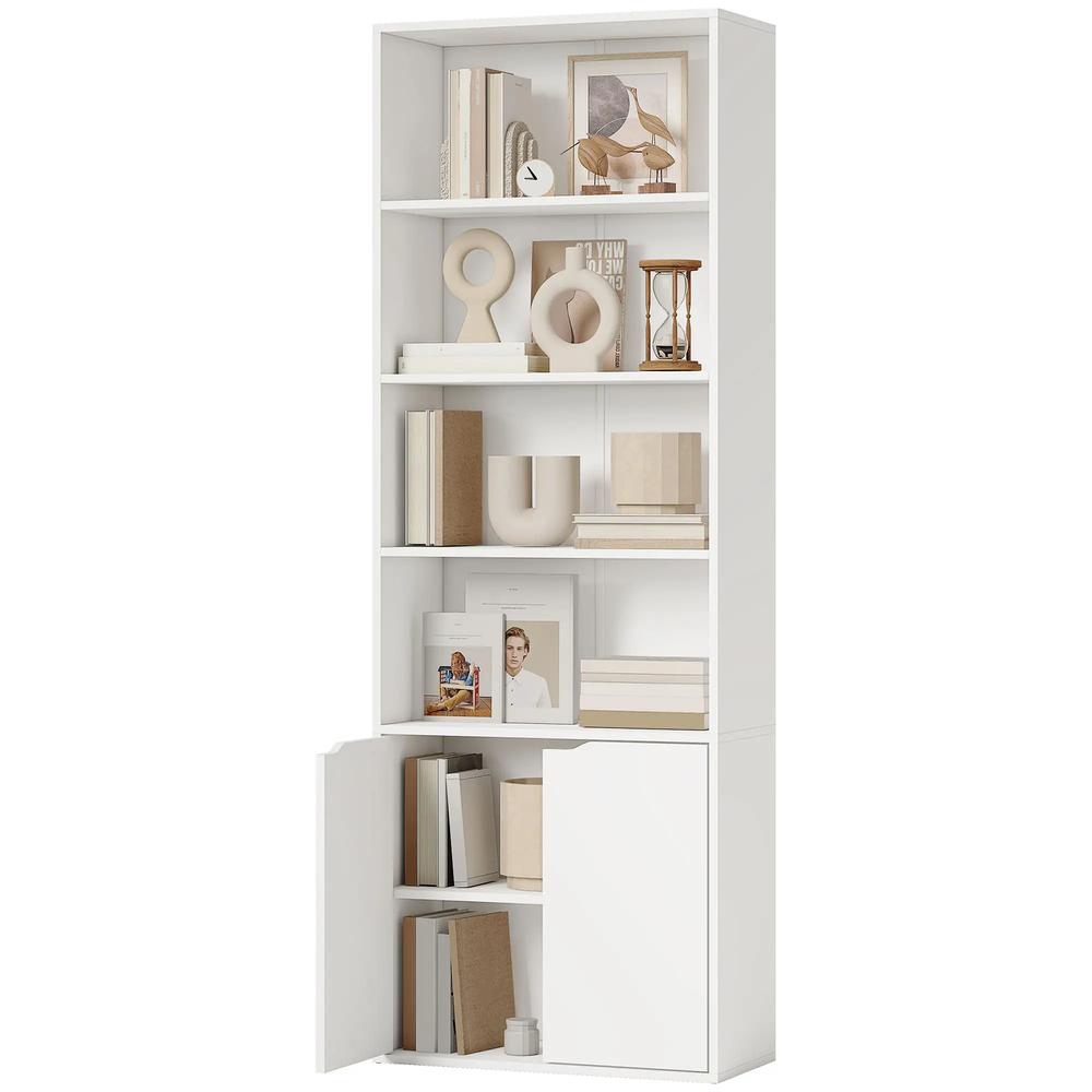 HOMCOM 6-Tier Tall Bookcase, Bookshelf with 4 Open Shelves and Double Door Storage Cabinet, Freestanding Display Rack for Home Office, Study, 59 x 29 x 180cm, White Additional View 10
