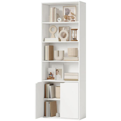 HOMCOM 6-Tier Tall Bookcase, Bookshelf with 4 Open Shelves and Double Door Storage Cabinet, Freestanding Display Rack for Home Office, Study, 59 x 29 x 180cm, White Additional View 10