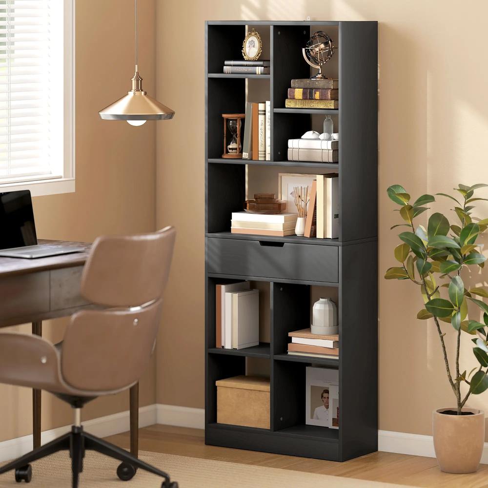 HOMCOM Tall Bookshelf with Drawer, Freestanding Bookcase for Bedroom, Living Room, Home Office, Black Additional View 2