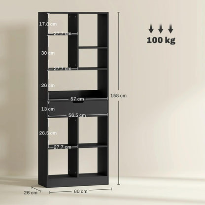 HOMCOM Tall Bookshelf with Drawer, Freestanding Bookcase for Bedroom, Living Room, Home Office, Black Additional View 3