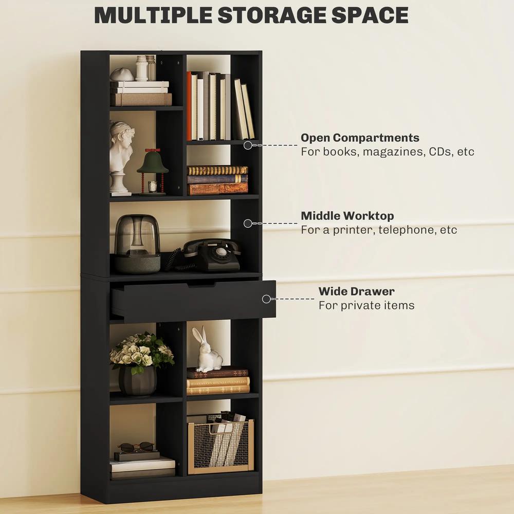 HOMCOM Tall Bookshelf with Drawer, Freestanding Bookcase for Bedroom, Living Room, Home Office, Black Additional View 4