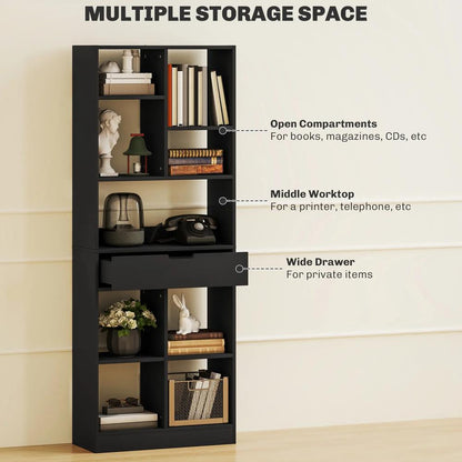 HOMCOM Tall Bookshelf with Drawer, Freestanding Bookcase for Bedroom, Living Room, Home Office, Black Additional View 4