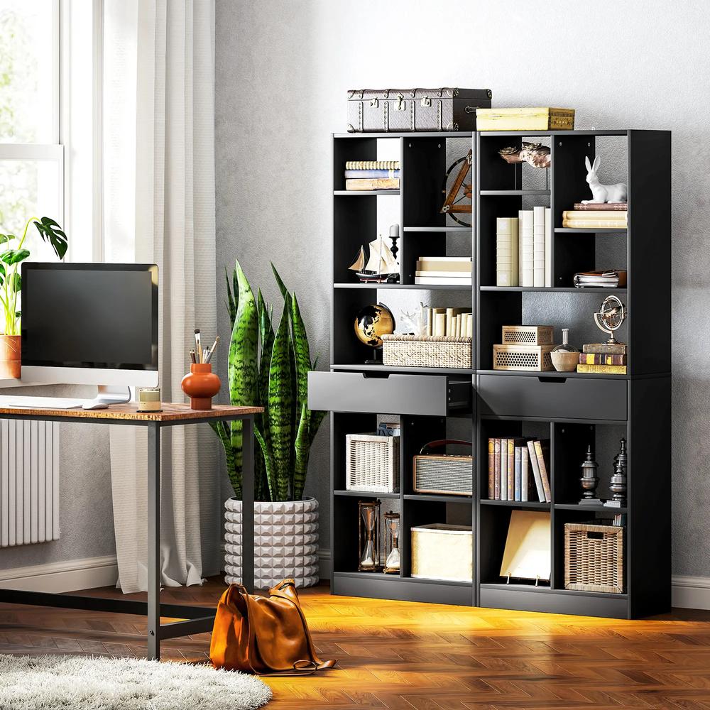 HOMCOM Tall Bookshelf with Drawer, Freestanding Bookcase for Bedroom, Living Room, Home Office, Black Additional View 6