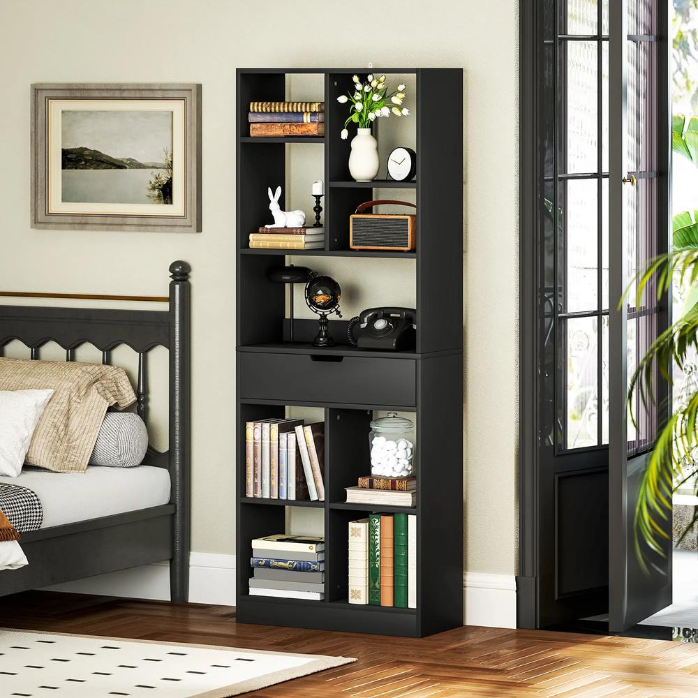 HOMCOM Tall Bookshelf with Drawer, Freestanding Bookcase for Bedroom, Living Room, Home Office, Black Additional View 7
