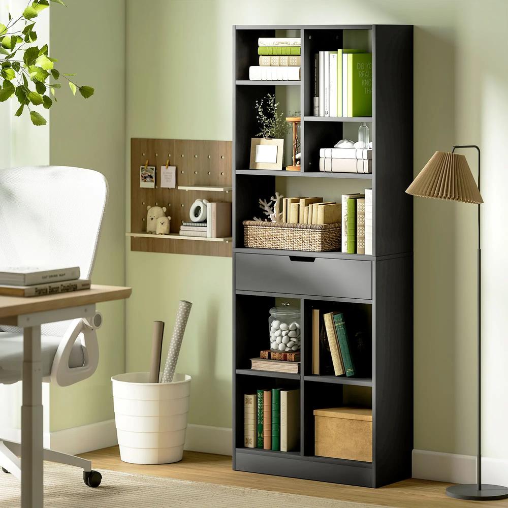 HOMCOM Tall Bookshelf with Drawer, Freestanding Bookcase for Bedroom, Living Room, Home Office, Black Additional View 10