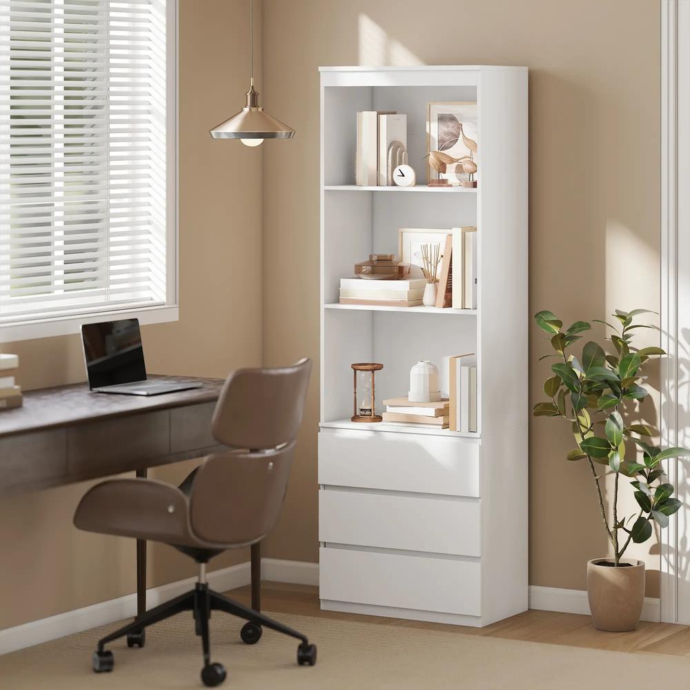 HOMCOM 180cm Tall Bookcase, with Shelves and Drawers - White Additional View 2