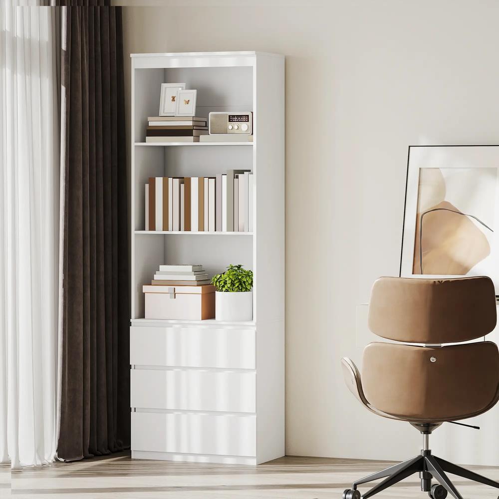 HOMCOM 180cm Tall Bookcase, with Shelves and Drawers - White Additional View 6