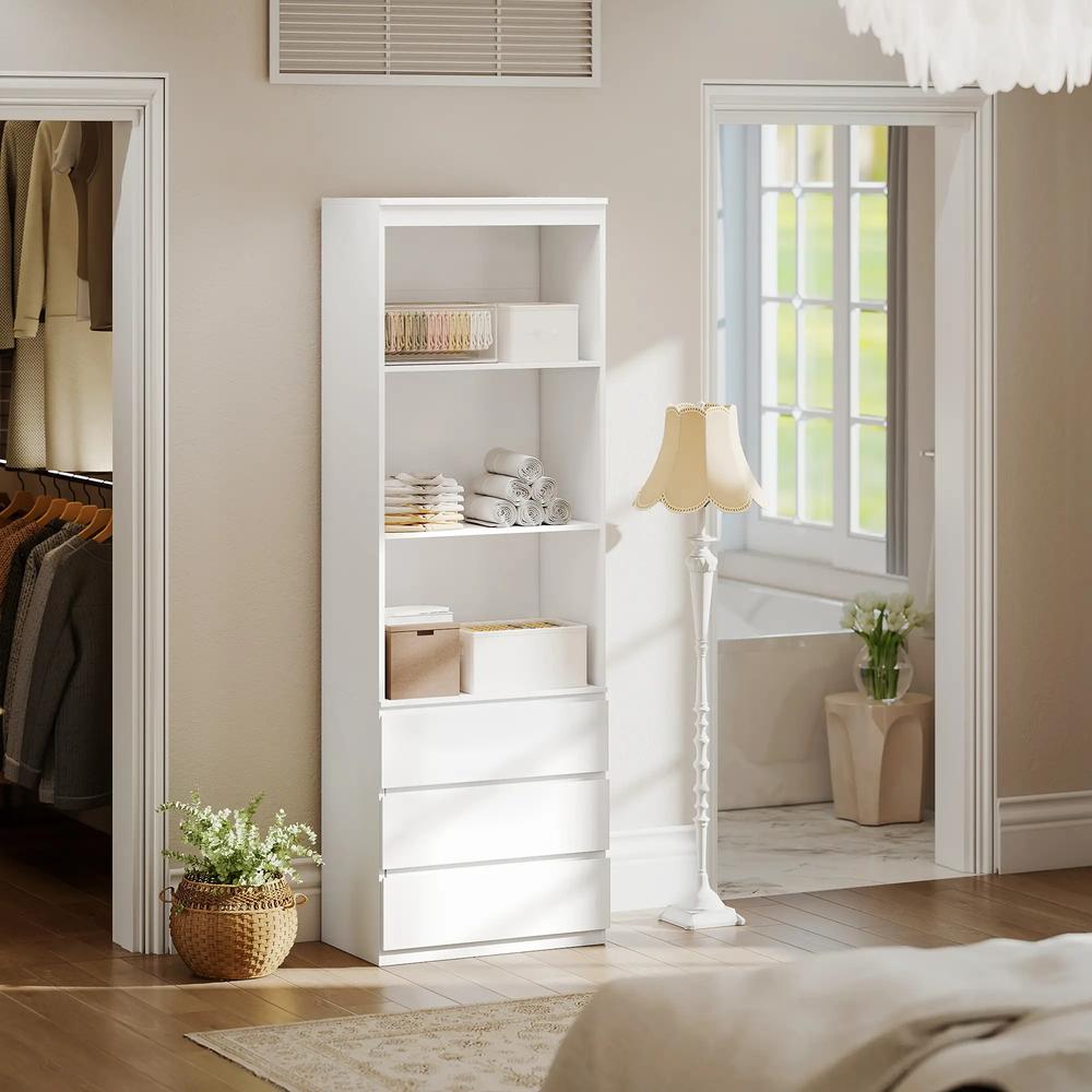 HOMCOM 180cm Tall Bookcase, with Shelves and Drawers - White Additional View 7