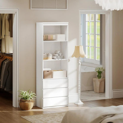 HOMCOM 180cm Tall Bookcase, with Shelves and Drawers - White Additional View 7