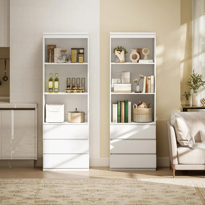 HOMCOM 180cm Tall Bookcase, with Shelves and Drawers - White Additional View 8