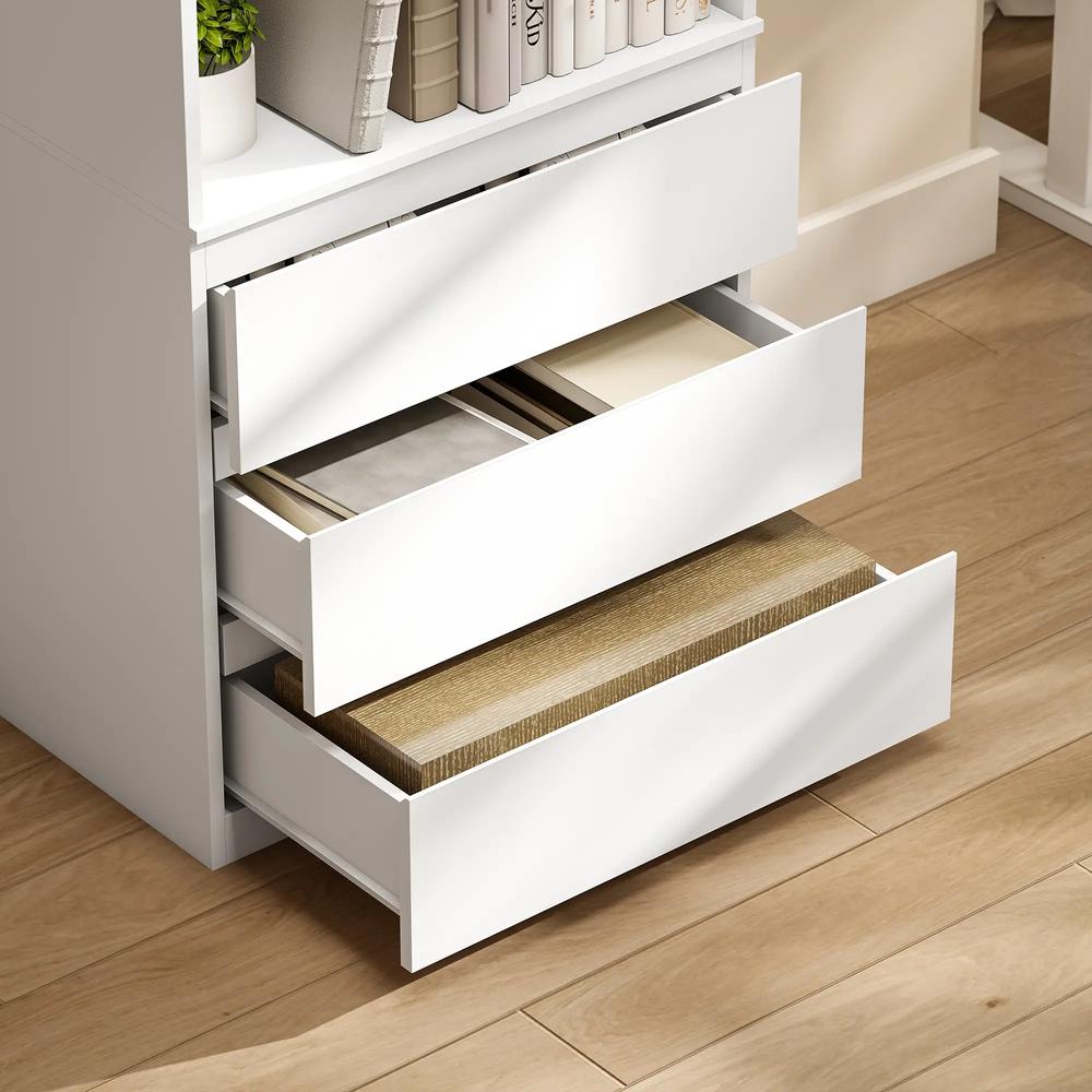 HOMCOM 180cm Tall Bookcase, with Shelves and Drawers - White Additional View 9