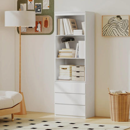 HOMCOM 180cm Tall Bookcase, with Shelves and Drawers - White Additional View 10