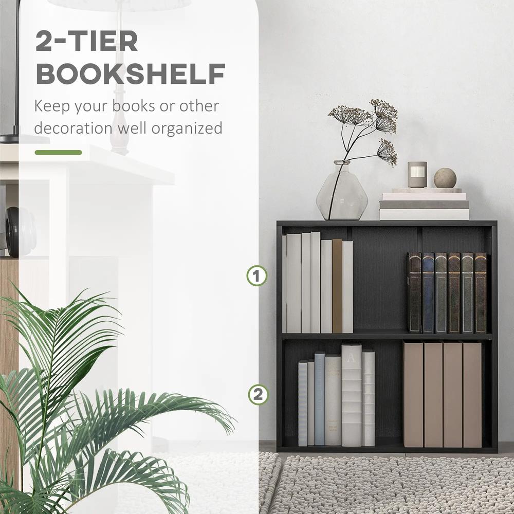 HOMCOM 2 Tier Bookshelf, Low Bookcase with Adjustable Shelf, 2 Compartments for Home Office, Living Room, Study Additional View 16