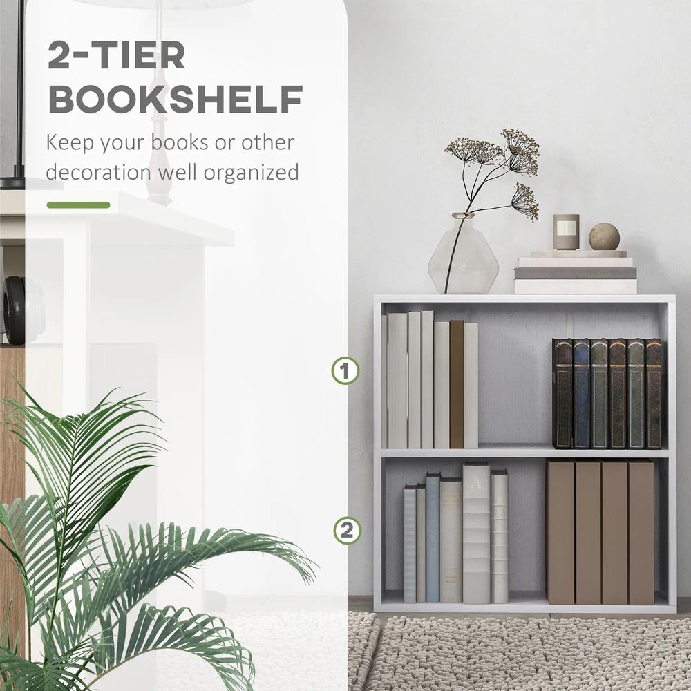 HOMCOM 2 Tier Bookshelf, Low Bookcase with Adjustable Shelf, 2 Compartments for Home Office, Living Room, Study Additional View 5