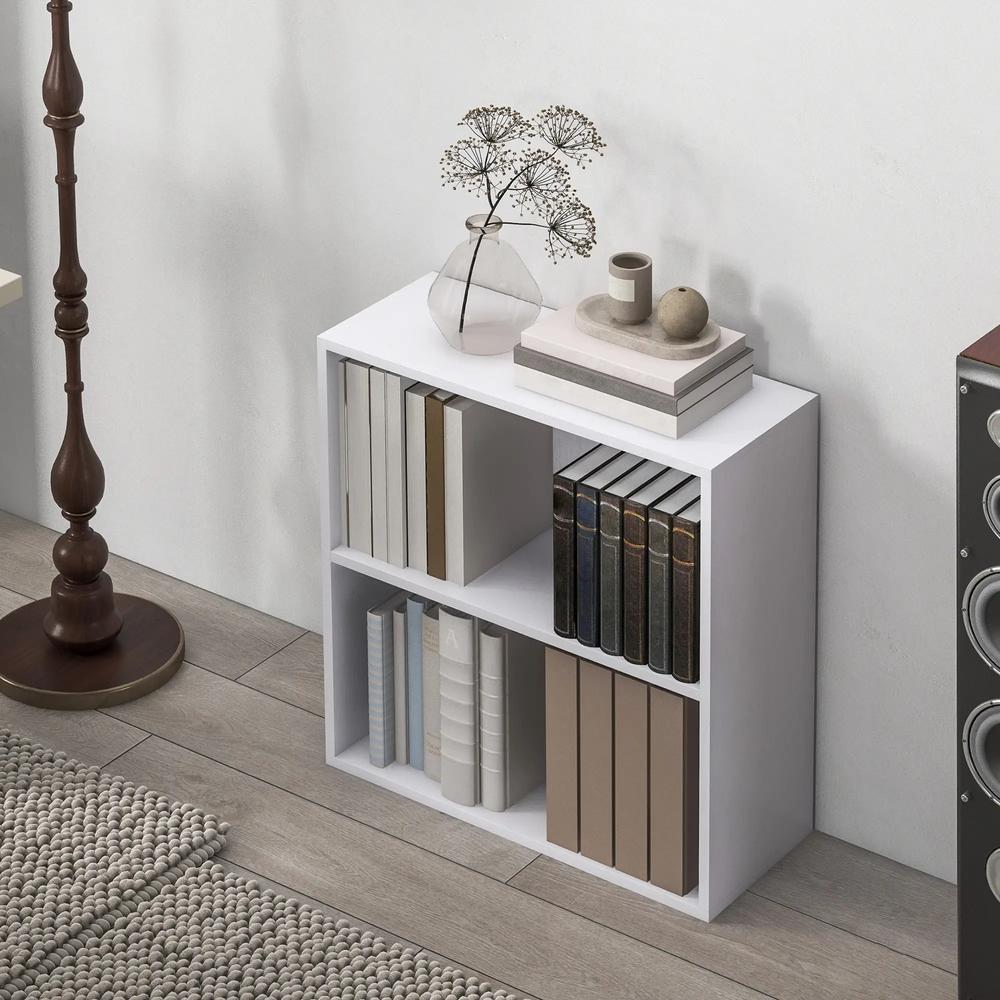 HOMCOM 2 Tier Bookshelf, Low Bookcase with Adjustable Shelf, 2 Compartments for Home Office, Living Room, Study Additional View 7