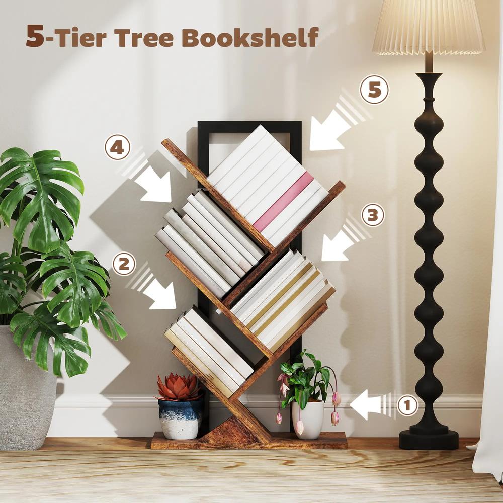 HOMCOM Four-Section Tree Bookcase - Wood-Effect Additional View 4