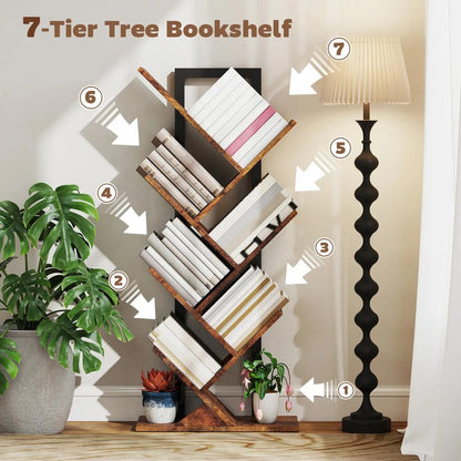 HOMCOM Six-Section Tree Bookcase - Wood-Effect Additional View 4