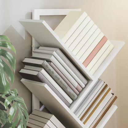 HOMCOM 9-Tier Tree Bookshelf, Industrial Free Standing Bookcase with Steel Frame, Display Storage White Additional View 8