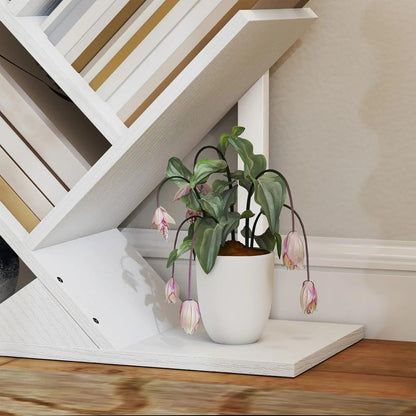 HOMCOM 9-Tier Tree Bookshelf, Industrial Free Standing Bookcase with Steel Frame, Display Storage White Additional View 9