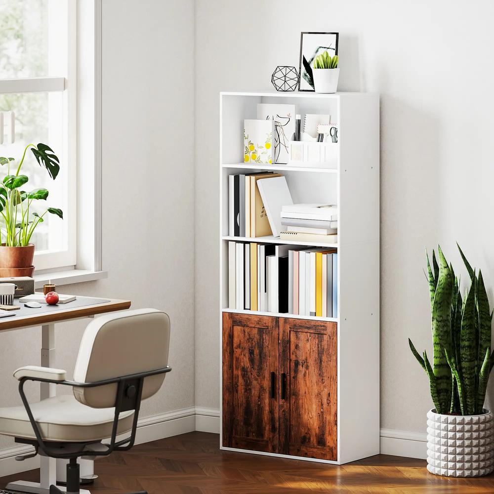 HOMCOM 5-Tier Bookcase with Adjustable Shelf - Rustic Brown Additional View 2