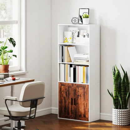 HOMCOM 5-Tier Bookcase with Adjustable Shelf - Rustic Brown Additional View 2