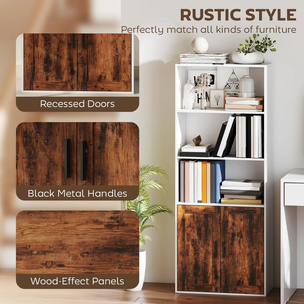 HOMCOM 5-Tier Bookcase with Adjustable Shelf - Rustic Brown Additional View 6