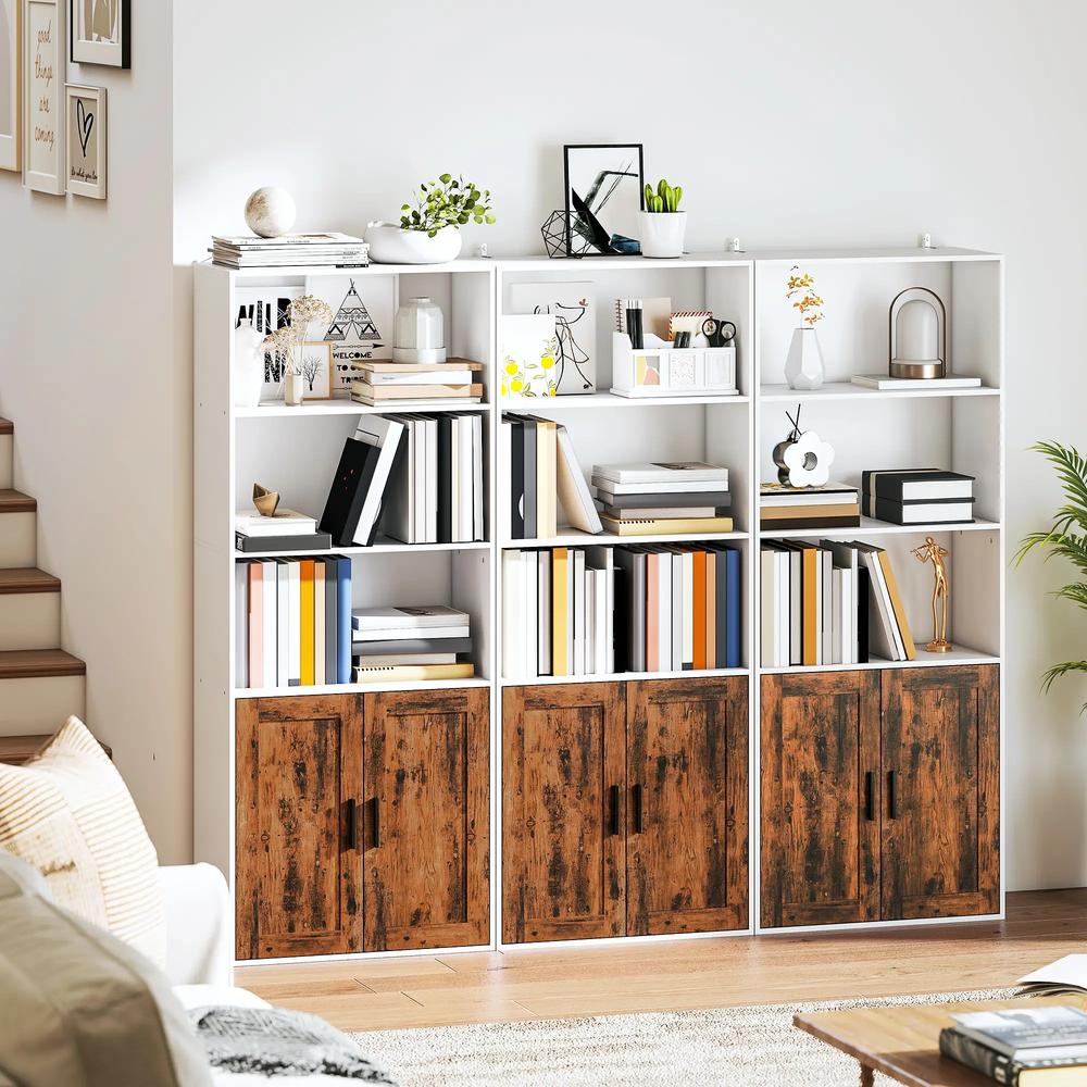 HOMCOM 5-Tier Bookcase with Adjustable Shelf - Rustic Brown Additional View 8