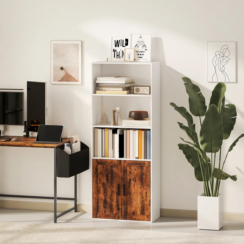 HOMCOM 5-Tier Bookcase with Adjustable Shelf - Rustic Brown Additional View 10