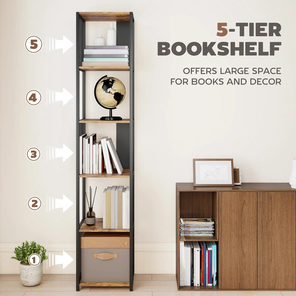 HOMCOM 5-Tier Bookshelf with Steel Frame Additional View 15