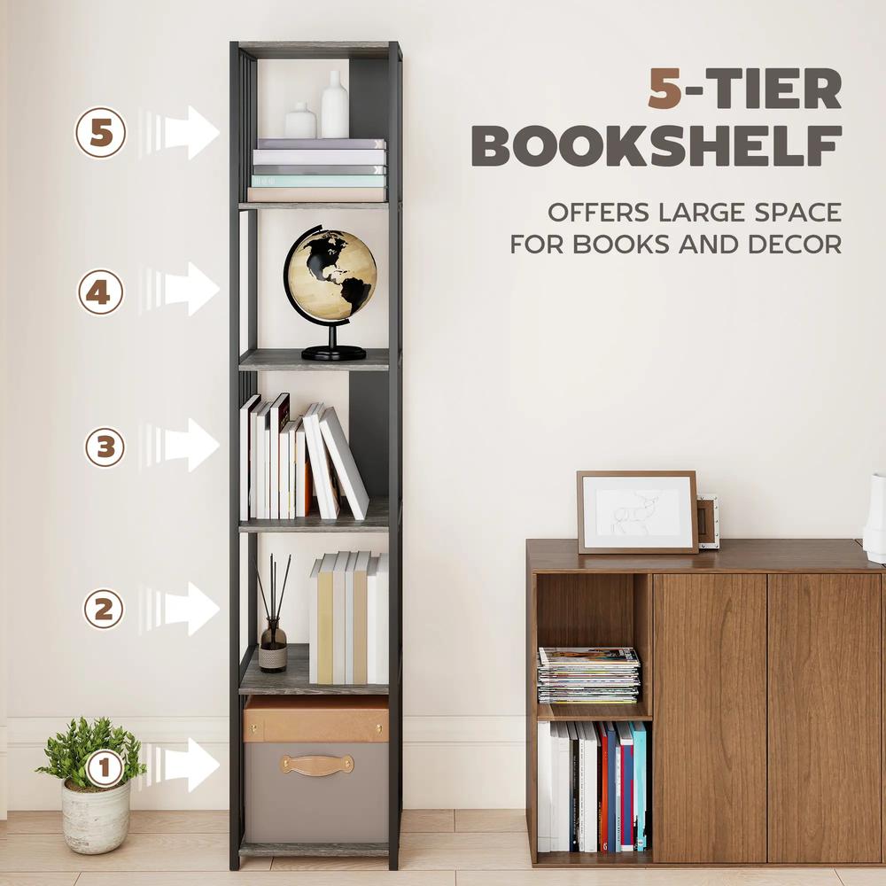 HOMCOM 5-Tier Bookshelf with Steel Frame Additional View 4