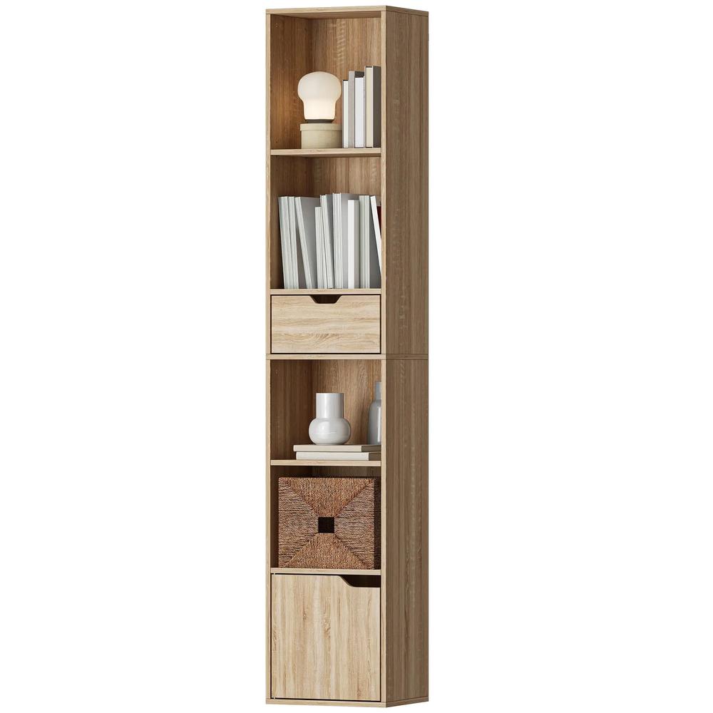 HOMCOM 6-Tier Bookcase, Tall Narrow Bookshelf with Drawer and Door Additional View 11