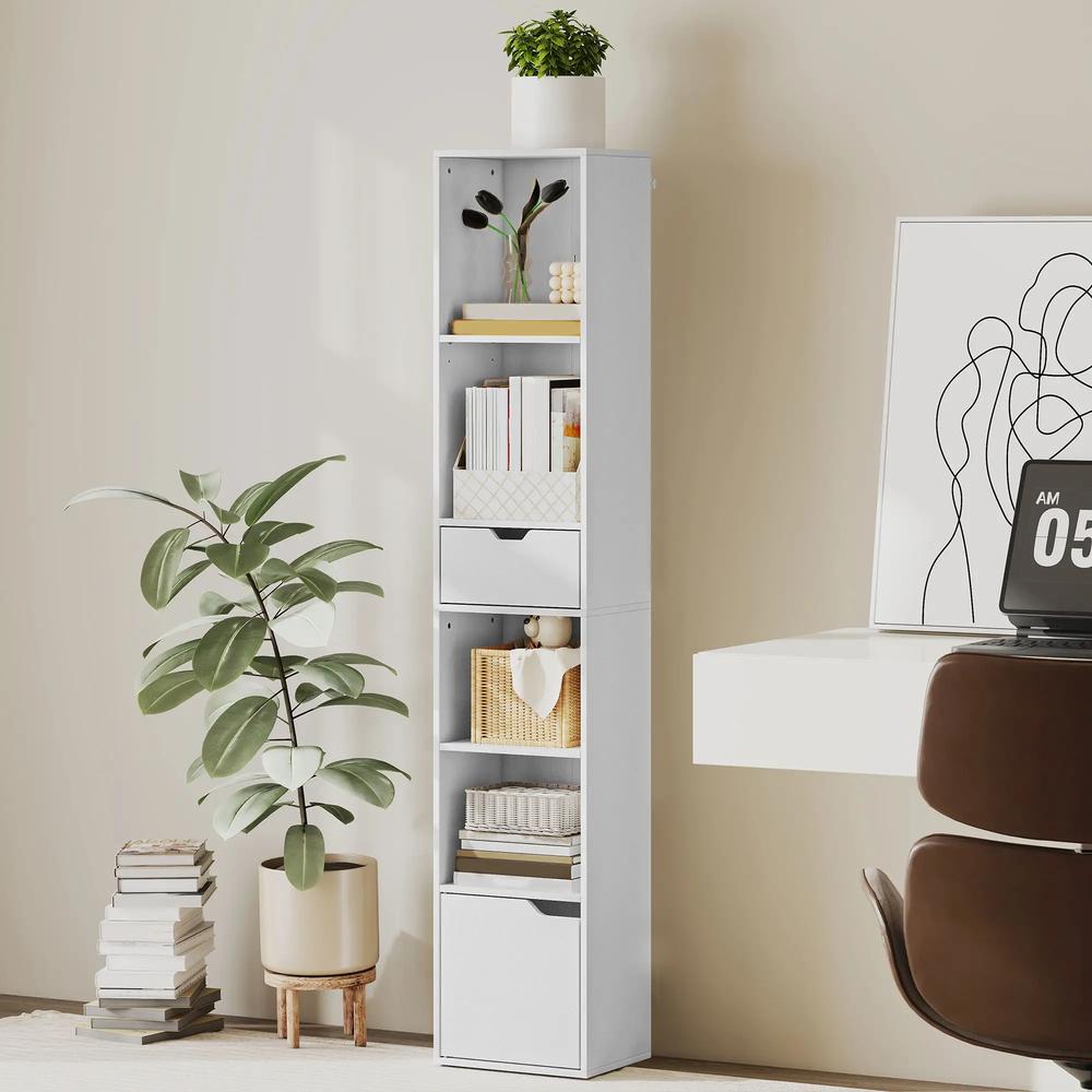 HOMCOM 6-Tier Bookcase, Tall Narrow Bookshelf with Drawer and Door Additional View 13