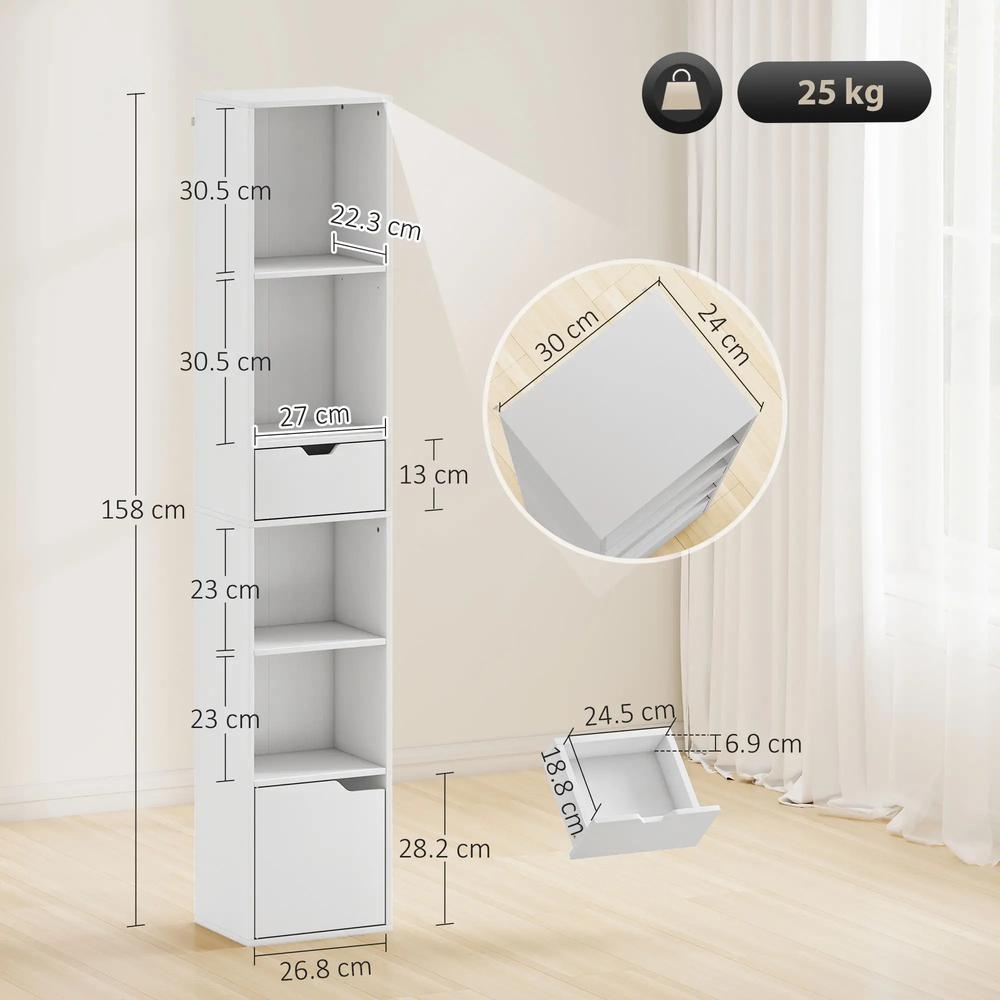 HOMCOM 6-Tier Bookcase, Tall Narrow Bookshelf with Drawer and Door Additional View 14