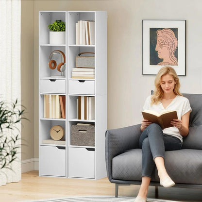 HOMCOM 6-Tier Bookcase, Tall Narrow Bookshelf with Drawer and Door Additional View 18