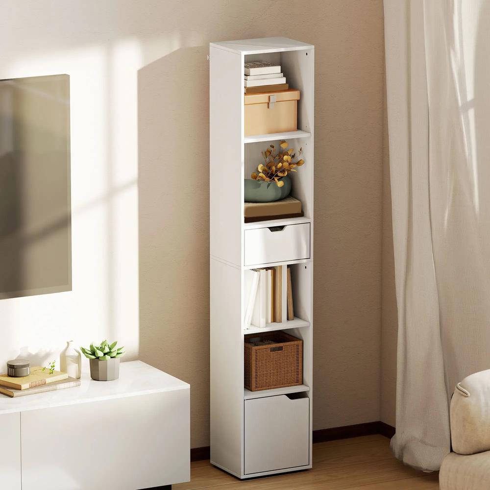 HOMCOM 6-Tier Bookcase, Tall Narrow Bookshelf with Drawer and Door Additional View 21