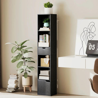 HOMCOM 6-Tier Bookcase, Tall Narrow Bookshelf with Drawer and Door Additional View 24