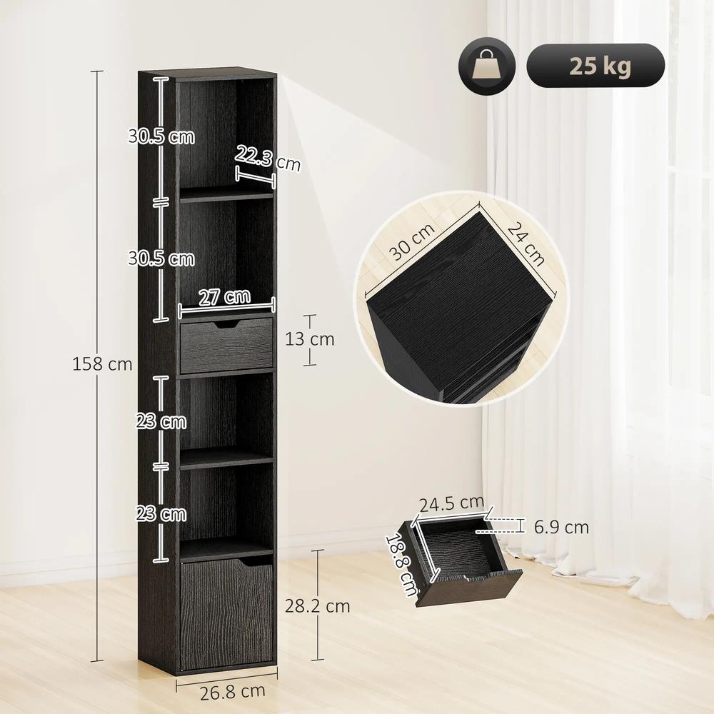HOMCOM 6-Tier Bookcase, Tall Narrow Bookshelf with Drawer and Door Additional View 25