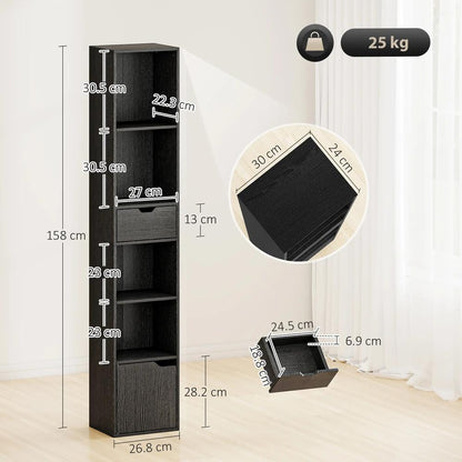 HOMCOM 6-Tier Bookcase, Tall Narrow Bookshelf with Drawer and Door Additional View 25