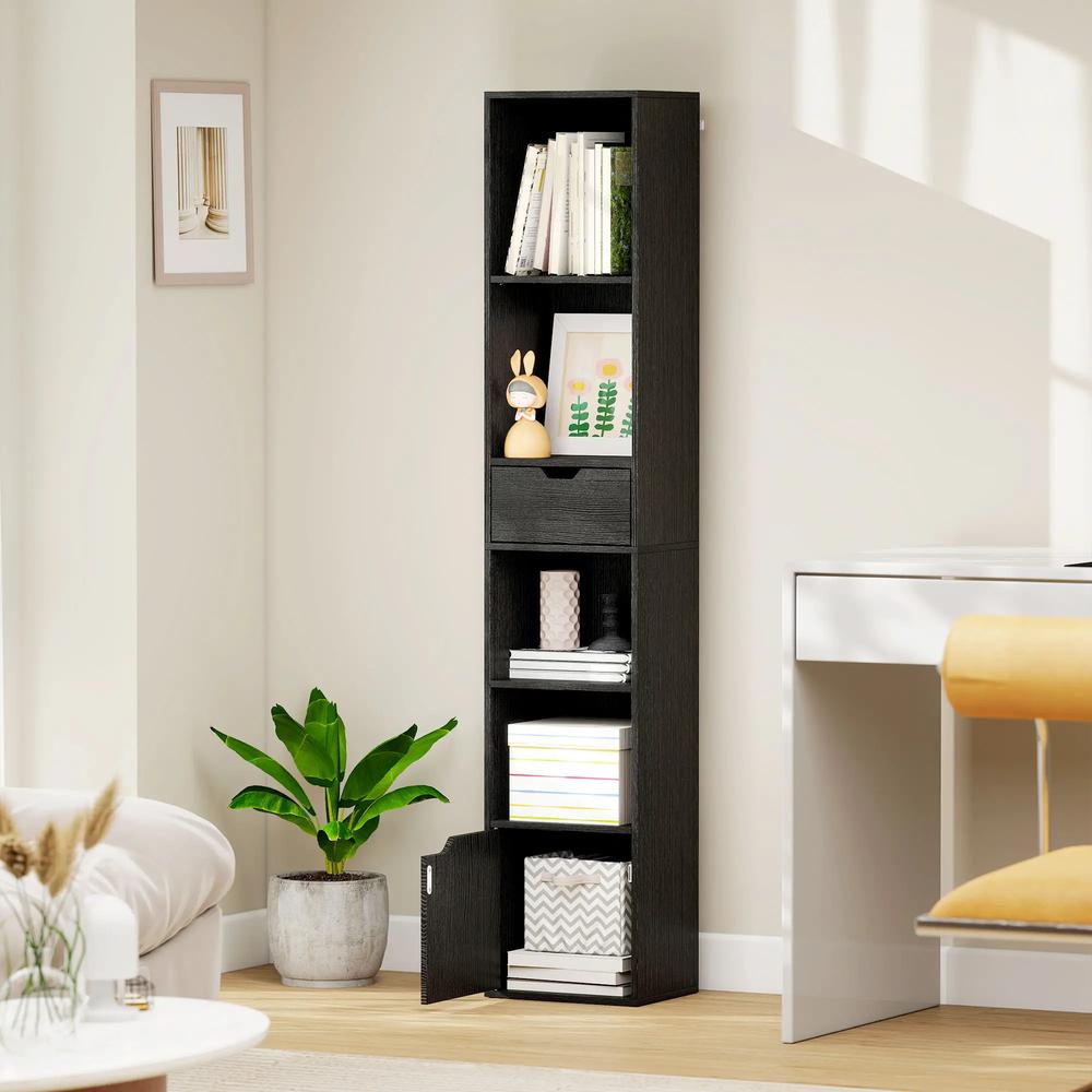 HOMCOM 6-Tier Bookcase, Tall Narrow Bookshelf with Drawer and Door Additional View 31