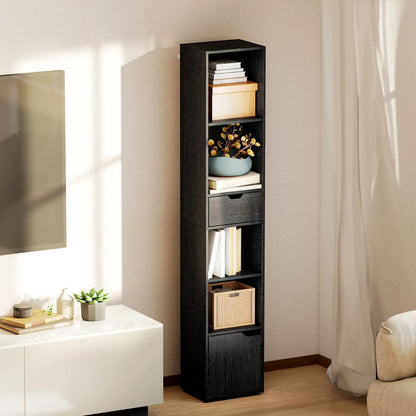 HOMCOM 6-Tier Bookcase, Tall Narrow Bookshelf with Drawer and Door Additional View 32
