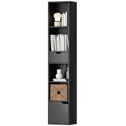 HOMCOM 6-Tier Bookcase, Tall Narrow Bookshelf with Drawer and Door Additional View 33
