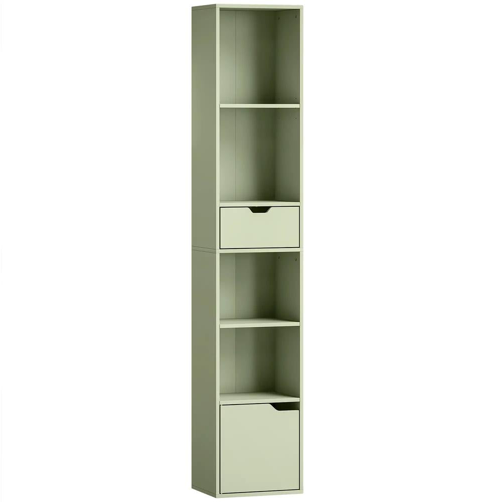 HOMCOM 6-Tier Bookcase, Tall Narrow Bookshelf with Drawer and Door Additional View 34