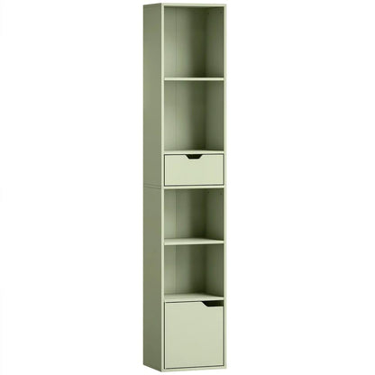 HOMCOM 6-Tier Bookcase, Tall Narrow Bookshelf with Drawer and Door Additional View 34